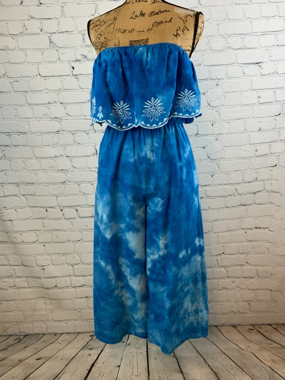 One of a Kind Ice Tie Dyed Strapless Ruffled Jumpsuit